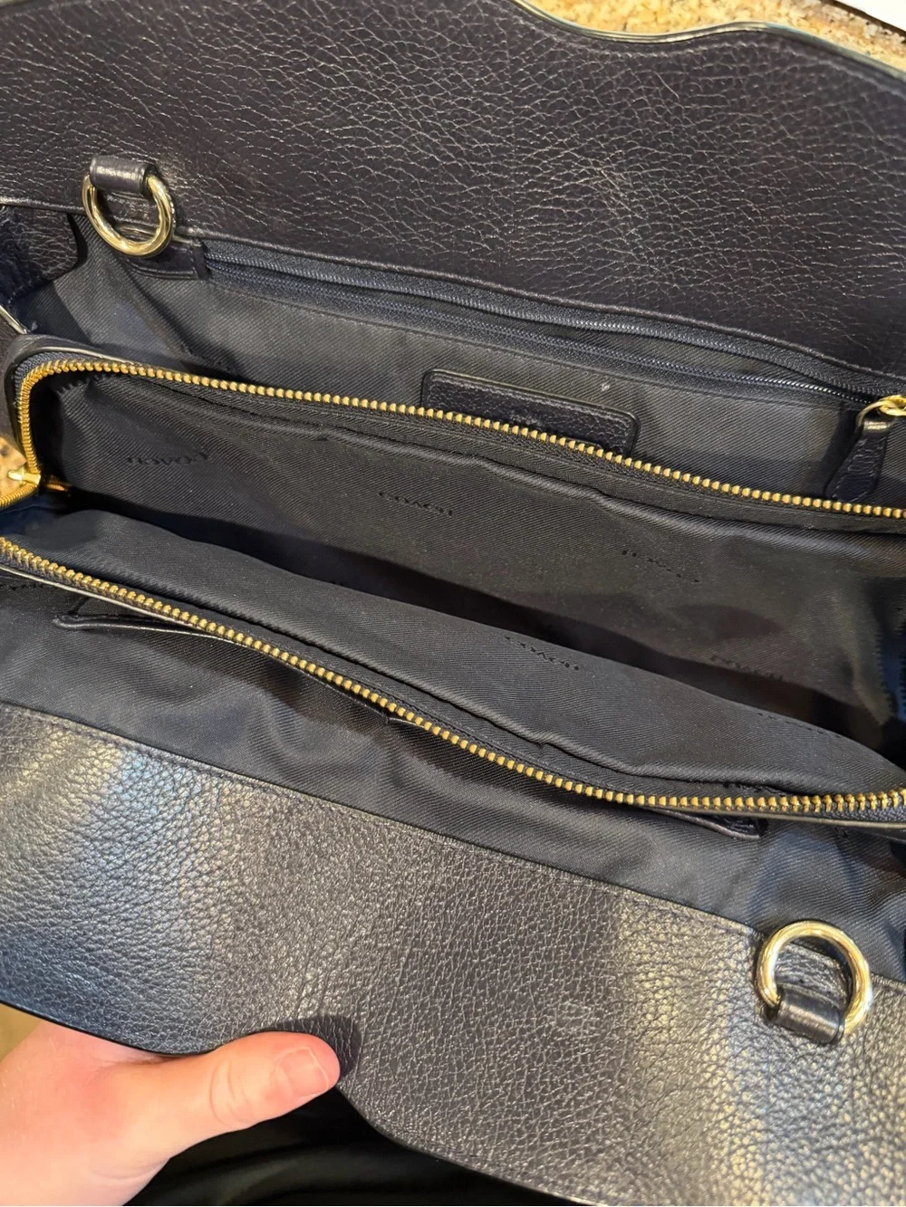 Coach Navy Leather Satchel/Purse with Gold-Tone Accents Like New